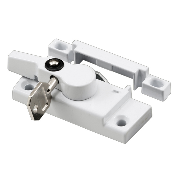 Prime-Line Keyed Child-Proof Sash Lock, 2-3/16 in. Hole Centers, Diecast Zinc, Painted White Single Pack F 2624